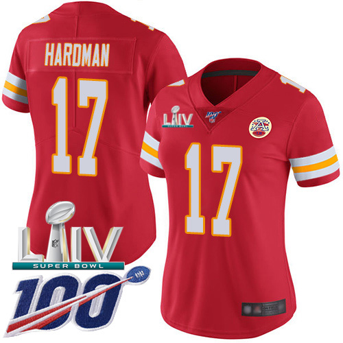 Kansas City Chiefs Nike 17 Mecole Hardman Red Super Bowl LIV 2020 Team Color Women Stitched NFL 100th Season Vapor Untouchable Limited Jersey